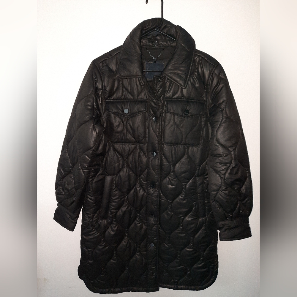 Lucky Brand Women's  Quilted Long Puffer Coat Water Resistant Hooded Medium